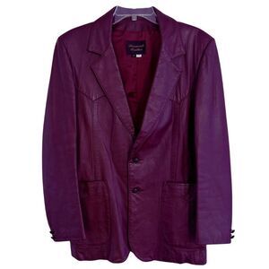 Diamonds Leather Western Yoke Blazer Mens Sz 42 VTG Burgundy 2 Button Sport Coat